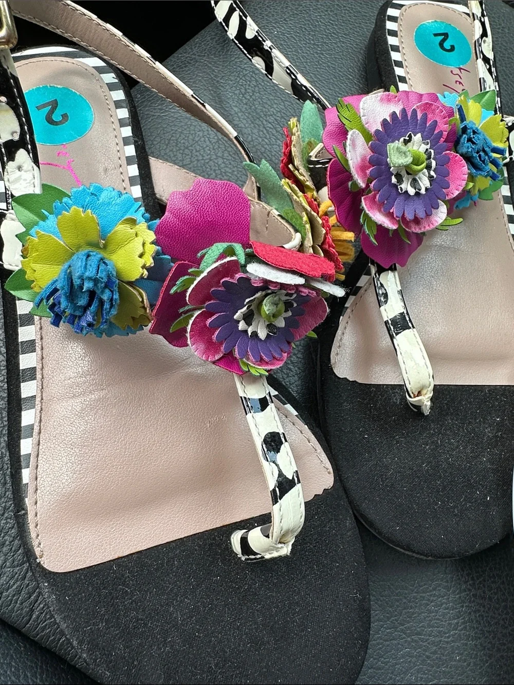 Betsey Johnson Girl’s  Floral Embellished  Sandal - Colorful Flower -Size 2